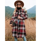 Autumn And Winter Chic Windbreaker Coat Side Slit Turndown Collar Loose Plaid Shirt Jacket