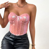 Nightclub Street Wrap Chest Fashion Beaded Zipper Strapless Corset Vest