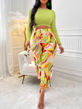 Sexy Women's Casual Printed Round Neck Long Sleeve Top Printed Pants Set For Women