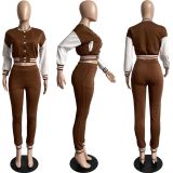 Women's Color Block Single Breasted Patchwork Long Sleeve Baseball Jersey Pants Two Piece Set For Women