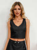 Chic Pu Leather Sleeveless Vest Slim Fit Women's Top