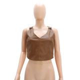 Chic Pu Leather Sleeveless Vest Slim Fit Women's Top