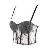 Beauty Straps See-Through Sexy Top With Gathered Fishbone