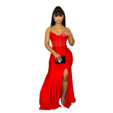 Fashion Women's Solid Color Mesh Sleeveless Slit Strap Dress