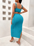 Summer Sexy Fashion Women's Solid Color U-Neck Halter Top Skirt Set For Women