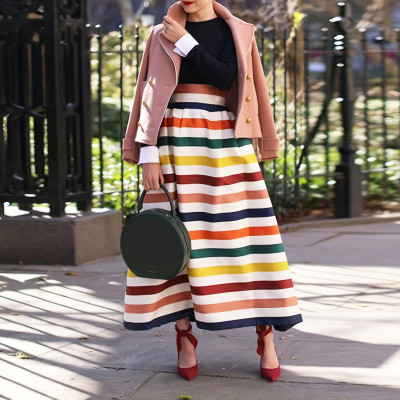 Plus Size Women's Clothing Stripe Swing Skirt