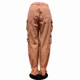 Denim Cargo Pants Casual Multi-Pocket Solid Color Straight Denim Trousers