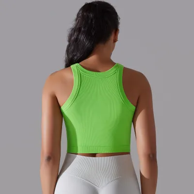 Women Seamless Knitting Solid Rib Yoga Wear Sports Sleeveless Fitness Tank Top