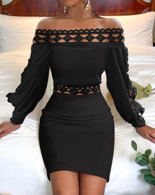 Women autumn and winter v-neck lace long-sleeved Bodycon dress