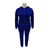 Plus Size Women Fall/Winter Solid Velvet Casual Top and Pant Two-piece Set