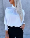 Autumn Long Sleeve Round Neck Solid Color Shirt Women's Clothing