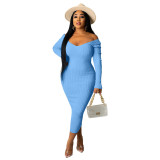 V-Neck Off-Shoulder Ribbed Slim Sexy Dress