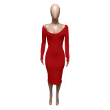 V-Neck Off-Shoulder Ribbed Slim Sexy Dress