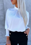 Autumn Long Sleeve Round Neck Solid Color Shirt Women's Clothing