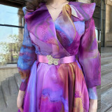Spring Summer Style Printed Ruffled Mesh Dress Career Plus Size Women's Dress