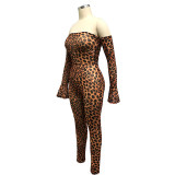 Plus Size Women Casual Leopard Print Jumpsuit