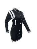 Women Autumn Button Pocket Ribbed Sports Casual Baseball Dress