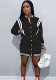 Women Autumn Button Pocket Ribbed Sports Casual Baseball Dress