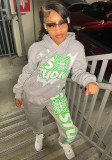 Women Casual Printed Hoodies and Pant Two-piece Set