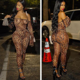 Plus Size Women Casual Leopard Print Jumpsuit