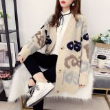 Women Fall and Winter Letter Contrast Color Loose Knitting Sweater Jacket