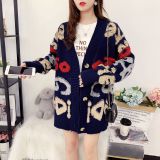 Women Fall and Winter Letter Contrast Color Loose Knitting Sweater Jacket