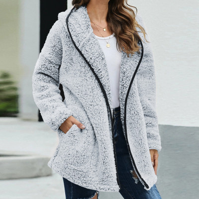 Solid Color Zipper Hoodies Autumn And Winter Fleece Casual Jacket For Women
