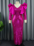 Women sequin ruffle dress