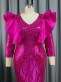 Women sequin ruffle dress