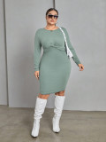 Plus Size Women Long Sleeve Round Neck Bodycon Knitting Dress