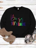 Women Printed Long Sleeve Round Neck Casual Loose Sports Top