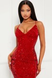 Women Elegant Sequins Straps Evening Dresss