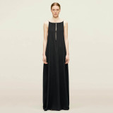 Women Hollow Sleeveless Straps Sexy Low Back Satin Long Dress