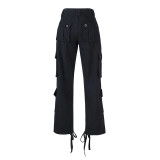 Women's Street Style Multi-Pocket Belt Casual Cargo Denim Pants For Women