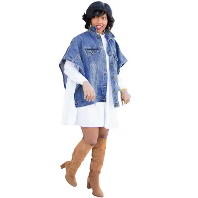 Women Fashion Shawl Denim Jacket