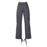 Women's Street Style Multi-Pocket Belt Casual Cargo Denim Pants For Women