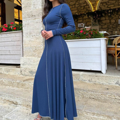 Autumn And Winter Long-Sleeved Round Neck A-Line Feminine Long Dress Women's Clothing