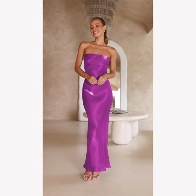 Summer Style Bright Solid Color Strapless Sexy Long Dress