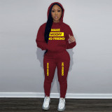 Women Casual Printed Sports Plush Hoodies and Pant Two-piece Set