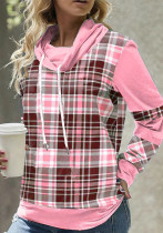 Autumn Women Plaid Printed Long Sleeve High Collar Loose Casual Top