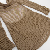 Women knitting long sleeve hollow backless dress