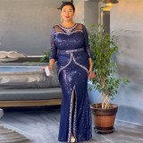 Plus Size African Women Party Sequin Beaded Dress