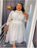 Africa Plus Size Women Lace Turndown Collar Dress Three-Piece