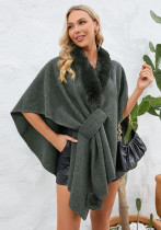 Plus Size Women autumn and winter furry collar loose knitting cloak shawl coat