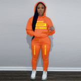 Women Casual Printed Sports Plush Hoodies and Pant Two-piece Set