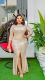 Plus Size African Women Party Sequin Beaded Dress