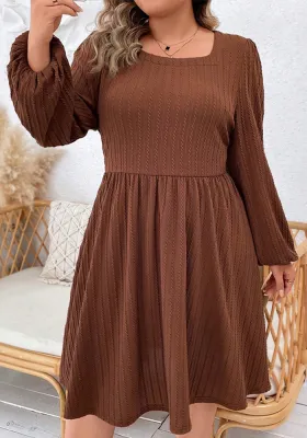 Plus Size Women Autumn and Winter Square Neck Long Sleeve Dress