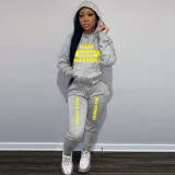 Women Casual Printed Sports Plush Hoodies and Pant Two-piece Set