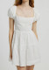 Women White Square Neck Backless Flower Bow Dress