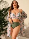 Plus Size Women Printed Swimwear Three-Piece